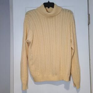 Vintage Lord & Taylor Cream Cotton Cable Knit Turtleneck Sweater L